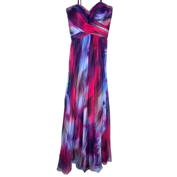 La Femme Dresses & Skirts - La Femme Multicolor Empire Waist Chiffon Maxi Dress With Beaded Bodice